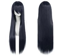 Ponytail Extension 32" 80cm Long Straight Natural Hair Cosplay Wigs with Bangs Heat Resistant Synthetic Colorful Halloween Cosplay Anime Costume Party Daily Use Wigs for Women, Light Gold(Black Blue)