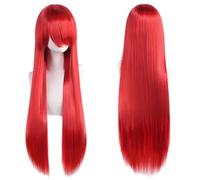 Ponytail Extension 32" 80cm Long Straight Natural Hair Cosplay Wigs with Bangs Heat Resistant Synthetic Colorful Halloween Cosplay Anime Costume Party Daily Use Wigs for Women, Light Gold(Red)