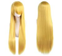 Ponytail Extension 32" 80cm Long Straight Natural Hair Cosplay Wigs with Bangs Heat Resistant Synthetic Colorful Halloween Cosplay Anime Costume Party Daily Use Wigs for Women, Light Gold(Blonde)