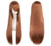Ponytail Extension 32" 80cm Long Straight Natural Hair Cosplay Wigs with Bangs Heat Resistant Synthetic Colorful Halloween Cosplay Anime Costume Party Daily Use Wigs for Women, Light Gold(Light Brown)