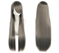 Ponytail Extension 32" 80cm Long Straight Natural Hair Cosplay Wigs with Bangs Heat Resistant Synthetic Colorful Halloween Cosplay Anime Costume Party Daily Use Wigs for Women, Light Gold(Gray)