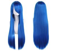 Ponytail Extension 32" 80cm Long Straight Natural Hair Cosplay Wigs with Bangs Heat Resistant Synthetic Colorful Halloween Cosplay Anime Costume Party Daily Use Wigs for Women, Light Gold(Dark Blue)