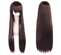 Ponytail Extension 32" 80cm Long Straight Natural Hair Cosplay Wigs with Bangs Heat Resistant Synthetic Colorful Halloween Cosplay Anime Costume Party Daily Use Wigs for Women, Light Gold(Dark Brown)