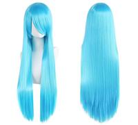 Ponytail Extension 32" 80cm Long Straight Natural Hair Cosplay Wigs with Bangs Heat Resistant Synthetic Colorful Halloween Cosplay Anime Costume Party Daily Use Wigs for Women, Light Gold(Sky Blue)