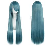 Ponytail Extension 32" 80cm Long Straight Natural Hair Cosplay Wigs with Bangs Heat Resistant Synthetic Colorful Halloween Cosplay Anime Costume Party Daily Use Wigs for Women, Light Gold(Blue)