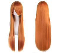 Ponytail Extension 32" 80cm Long Straight Natural Hair Cosplay Wigs with Bangs Heat Resistant Synthetic Colorful Halloween Cosplay Anime Costume Party Daily Use Wigs for Women, Light Gold(Orange)