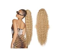 Ponytail Extension 36" Drawstring Ponytail Extension Natural Curly Fake Pony Tail Multi Layered Soft Clip In Hair Synthetic Hairpiece (Golden Blonde Highlights)