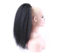Ponytail Extension Cola de caballo afro rizada con cordón, fibra sintética resistente al calor, rizado profundo, esponjoso, para uso diario (negro natural, 12 pulgadas)