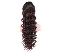 Ponytail Extension Drawstring Ponytail For Black Women, 24 Inch Afro Curly Synthetic Clip In Pony Tails For Daily Party Use(Rojo Vino)