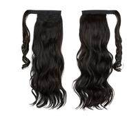 Ponytail Extension Extensión de cabello sintético ondulado largo con cola de caballo, clip rizado en peluca falsa, peluquín alrededor de cola falsa lisa(Black Brown,14inches)