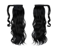 Ponytail Extension Extensión de cabello sintético ondulado largo con cola de caballo, clip rizado en peluca falsa, peluquín alrededor de cola falsa lisa(Jet black,14inches)