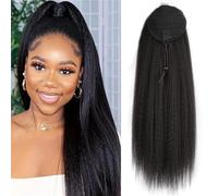 Ponytail Extension Extensiones de pelo humano rizado recto con cordón de extensión de cola de caballo, cola de caballo con clip para mujeres negras (18 pulgadas)
