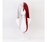 Ponytail Extension Half Silver Half Red Short Wig Cosplay Wig with Bangs Synthetic Wig Gradient Hero Wig Suitable for Halloween Christmas Party.(Long)