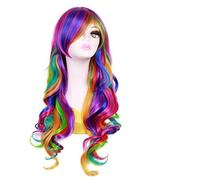 Ponytail Extension Women 27'' Long Rainbow Wig Colorful Cosplay Wavy Curly Party Wig Costume Heat Resistant