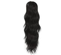 Ponytail Extensiones de pelo sintético ondulado con clip en cola de caballo de 18 pulgadas de largo, extensiones de pelo sintético con fijación de garras para mujeres para uso diario (negro)