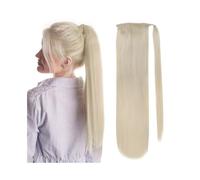 ponytail extensions 12-22 pulgadas de largo recto cola caballo envoltura alrededor del postizo #60 rubio platino cabello humano extensión clip en extensiones Peinado(12 inches)