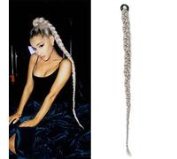 ponytail extensions Anillo Trenzas largas de boxeo Extensiones cola caballo pelo trenzado ganchillo Cola moño sintético con banda goma Peinado(#1B/Silver Grey)