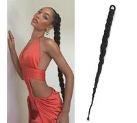 ponytail extensions Anillo Trenzas largas de boxeo Extensiones cola caballo pelo trenzado ganchillo Cola moño sintético con banda goma Peinado(Natural Color)