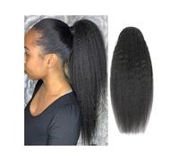ponytail extensions Clip de cola caballo cabello humano en pieza 10 "-26" Extensiones rectas rizadas Cabello Remy Yaki Postizos recta, Negro natural Peinado(26inches)
