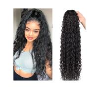 ponytail extensions Cola de caballo con cordón cabello humano, 10-26 pulgadas largo, onda profunda, piezas cola, extensiones rizadas onduladas color natural for mujeres Peinado(18inches)
