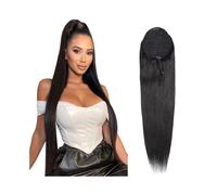 ponytail extensions Coleta recta con cordón for mujeres negras, extensiones de cabello humano brasileño 35 a 66 cm, clip, Remy Peinado(22inches)