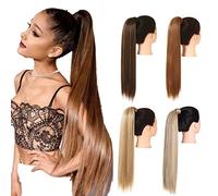 ponytail extensions Coleta rubia envolvente larga y lisa, cola de caballo sintética recta, extensión cabello con Clip en peluca falsa Peinado(Light brown,24inches)