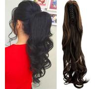 ponytail extensions Dos extensiones de cabello ondulado con estilo, pinza pelo sintética falsa en la peluca cola caballo, rizos diarios Peinado(Bruin)
