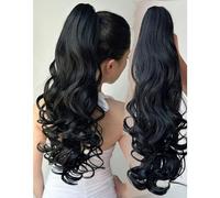 ponytail extensions Dos extensiones de cabello ondulado con estilo, pinza pelo sintética falsa en la peluca cola caballo, rizos diarios Peinado(Negro)
