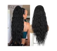 ponytail extensions Extensión de cola caballo con cordón onda agua, cabello humano, extensión, virgen brasileño, Clip en pieza, rizado ondulada for mujeres Peinado(Natural Black,22inches)