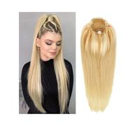ponytail extensions Extensión de cola caballo larga y recta, cabello humano real 10 "-20" #613, Clip con cordón rubio en liso, postizos for mujeres Peinado(10inches)