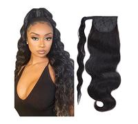 ponytail extensions Extensión Natural Negro Virgen Remy Cabello humano Cola de caballo Postizo 12-26 "Extensión cola onda larga brasileño envolvente Peinado(16inch 100g)