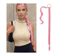ponytail extensions Extensiones de cabello cola caballo trenzadas boxeo largo sintético resistente al calor roja con cuerda for el trenzas naturales for mujeres Peinado(Pink)