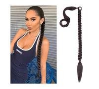 ponytail extensions Extensiones de cabello cola caballo trenzadas boxeo largo sintético resistente al calor roja con cuerda for el trenzas naturales for mujeres Peinado(Bruin)