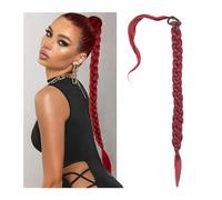 ponytail extensions Extensiones de cabello cola caballo trenzadas boxeo largo sintético resistente al calor roja con cuerda for el trenzas naturales for mujeres Peinado(Red)