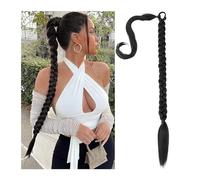 ponytail extensions Extensiones de cabello cola caballo trenzadas boxeo largo sintético resistente al calor roja con cuerda for el trenzas naturales for mujeres Peinado(Negro)
