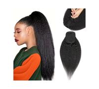 ponytail extensions Extensiones de cabello humano con clip for cola caballo, rizadas y rectas, cordón ajustable, 8 a 26 pulgadas, Remy indio natural negro Peinado(18inches)