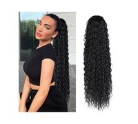ponytail extensions Extensiones de cabello humano real con cola caballo, color natural, cordón y ondas profundas, clip, Remy Peinado(12inches)