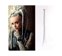 ponytail extensions Extensiones de rastas hechas a mano 20 pulgadas, 5 hebras, cerraduras sintéticas, trenzas ganchillo, cabello 1,0 cm, trenzado pelo falso, trenza Reggae Peinado(Light gray)