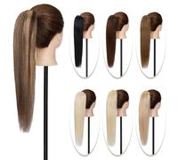 ponytail extensions Postizo de cola Natural 20 pulgadas for mujer, pelo falso grueso, caballo rubia, Clip 120g en extensión cabello humano Peinado(2#(Dark Brown),22inches 120g)