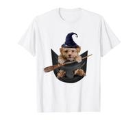 Poodle Dog In The Pocket Witch Hat Halloween Camiseta gráfica económica, Hombre, Blanco, XL
