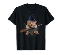 Poodle Dog In The Pocket Witch Hat Halloween Camiseta gráfica económica, Hombre, Negro, M