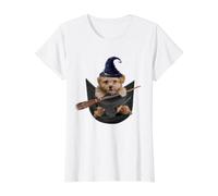 Poodle Dog In The Pocket Witch Hat Halloween Camiseta gráfica económica, Mujer, Blanco, M