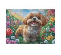 Poodle in Flower Field Puzzle 300 Piezas EduGatoivo 3D Familiar Premium Rompecabezas para Familia Desafío Intelectual DIY Creativo Decoración Hogar 300 PCS