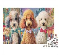 Poodle Rompecabezas 1000 Piezas para Ocio Personal, Cartón Reciclado Premium,Tres Poodles Grupo Alegre Decoración Interior, Regalo Pascua, Juego Educativo 52x38cm/1000pcs