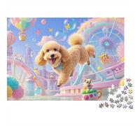 Poodle Rompecabezas Imposible,desafío for Adults Curly Fur Almond Eyes Black Button Nose Warm-Toned Cozy Scene Cute Style Natural Head Tilt Gaze and Tail-Wagging Interaction Juego Educativo 1000 Piez