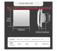 POOIQX 4Inch High Speed Exhaust Fan Toilet Kitchen Bathroom Hanging Wall Window Ventilator Extractor with Remote Control(No Control)