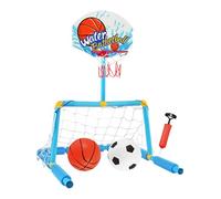 Pool Basketball Goal, 2-in-1 Floating Water with Football Net, 2 Balls and Pump, Interactive Floating Basketball and Soccer Game Toy for Kids Ages 4+, Adults, Backyard, Courtyard