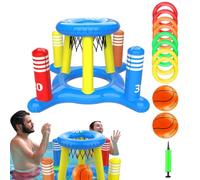 Pool Basketball Goal - PVC 2 In 1 Set | Inflatable Hoop Ring Toss Toy For S