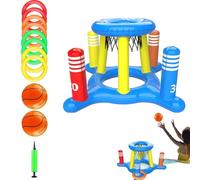 Pool Basketball Hoop - Juego de juego inflable de 2 en 1, juego de agua, flotación de baloncesto con Cross Toss Toy y 8 Toss Rings | Fun Summer Pool Activity for Parties, Family Gatherings and Outdoor