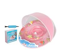 Pool Float - Double Ring Beach Seat, Cartoon Swim Ring with Canopy | Anti Tip PVC Inflatable Chair Water Toy, Manual Pump Repair Kit Activity Boat Fits 0-3 Age Kids Swimming Pool Lake River